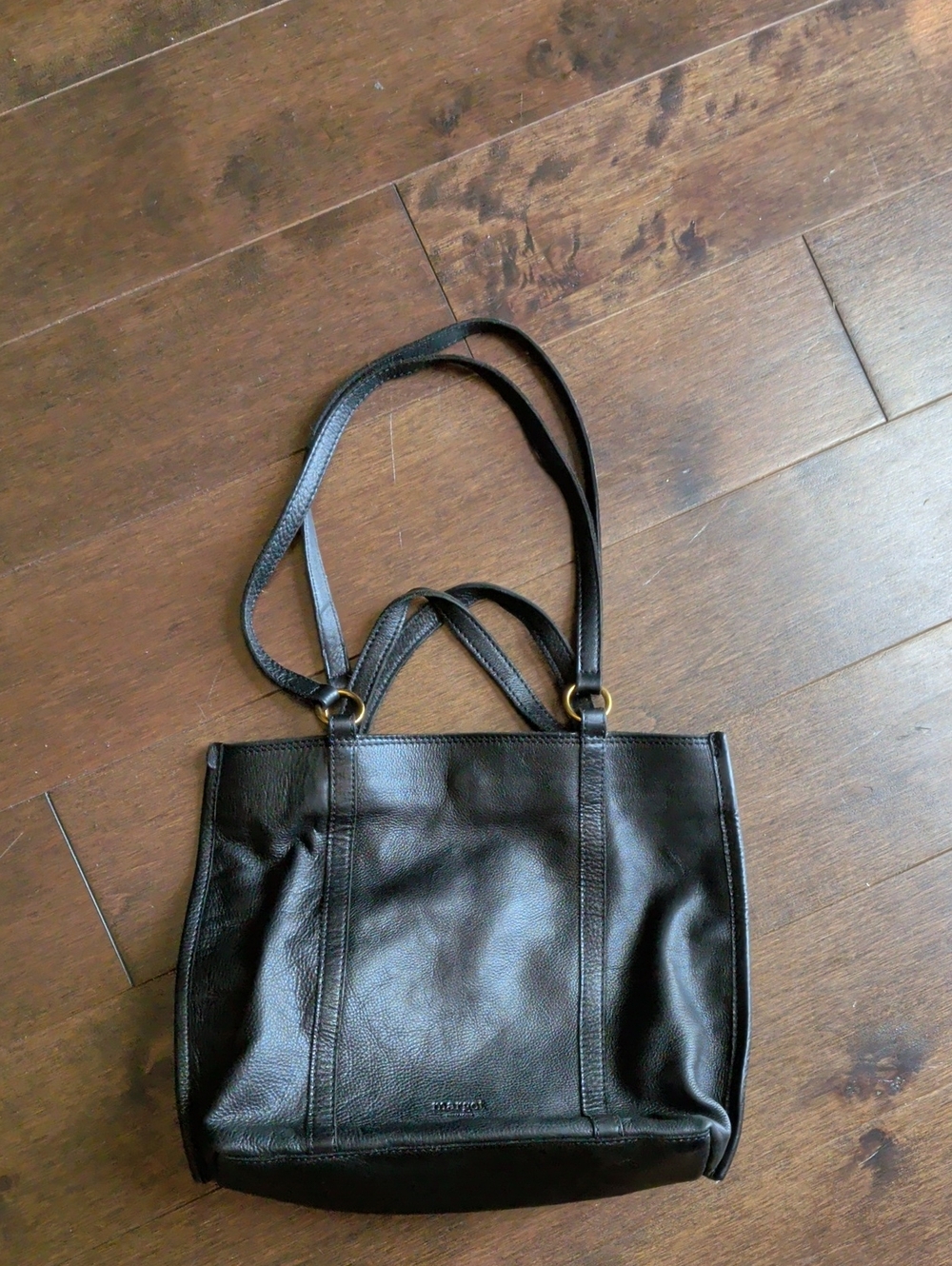 Women's Black Leather‎ Tote Bag with Dual Straps